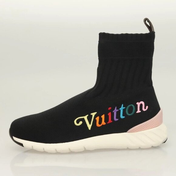 LOUIS VUITTON After Game Socks Sneakers Cotton Black LV Auth - Picture 2 of 16